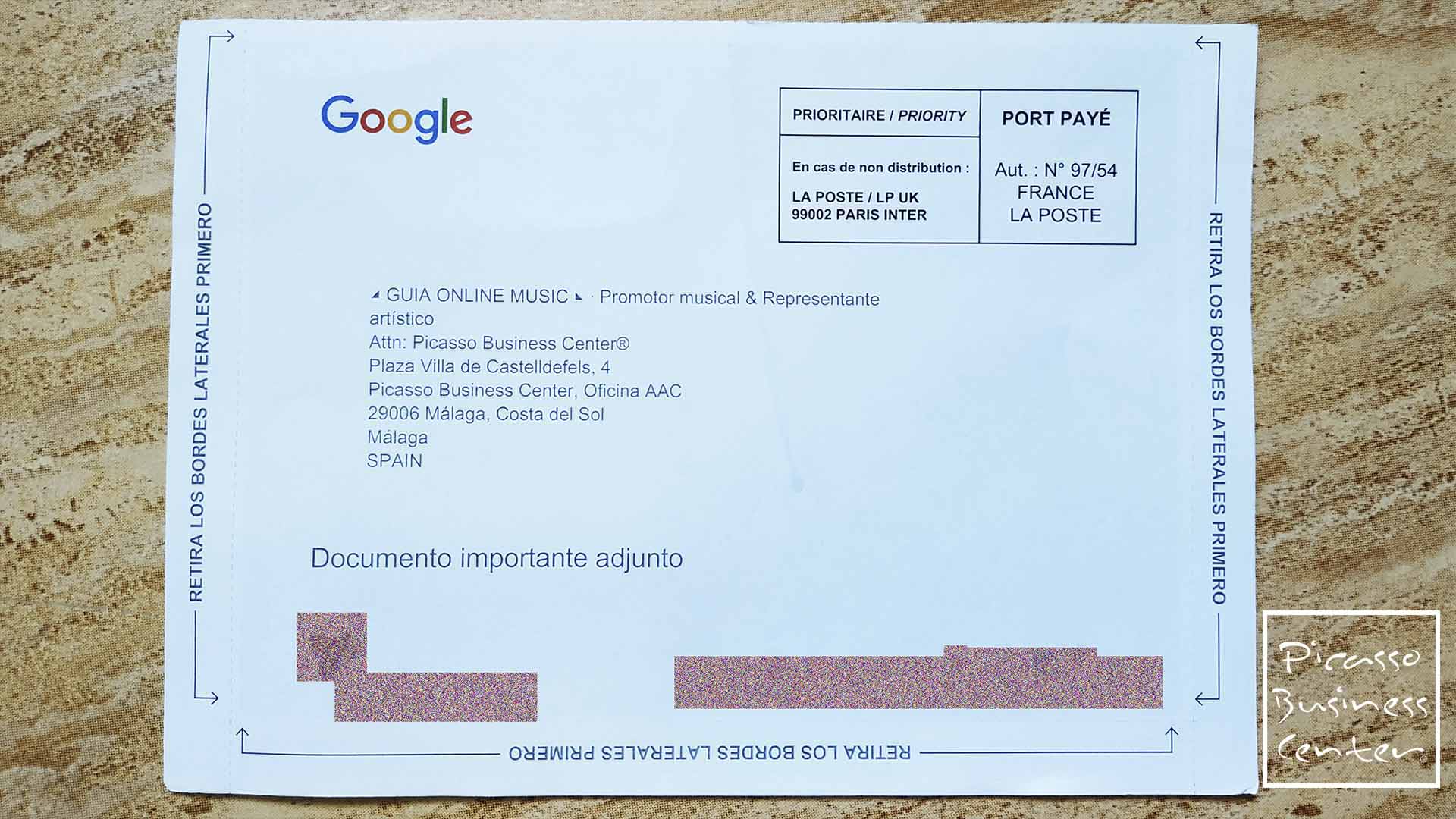 Letter from Google My Business to domicile the company in Malaga company domiciliation in Malaga